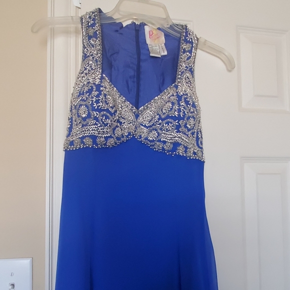 Beautiful royal blue chiffon formal w/ beaded top - Picture 6 of 8